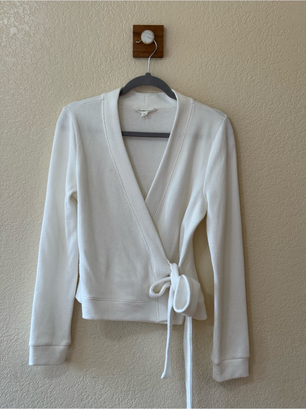 Shabby Chic White Wrap Tie Waist Long Sleeve Sweater Top M